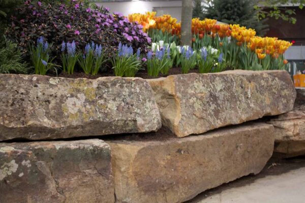 weathered-sandstone-stack-boulders-green-stone-natural-stone-landscaping-carmel
