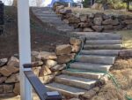 Cumberland Mt. Blue Snapped Steps with Weathered Sandstone Retaining Wall Border