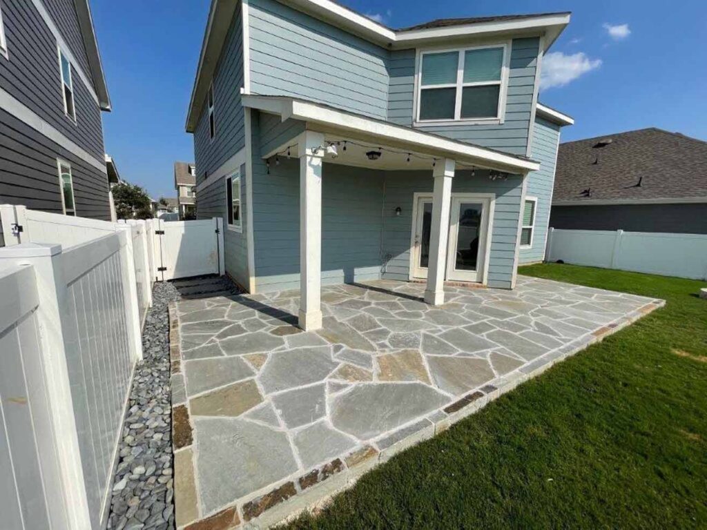 Tamaha Blue Slab Patio_Colfax Edger Border